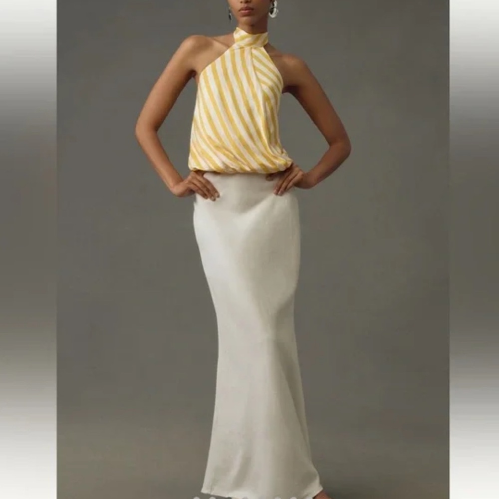 Anthropologie Sunshine Yellow Maeve Halter Scarf Bubble-Hem Tank Top